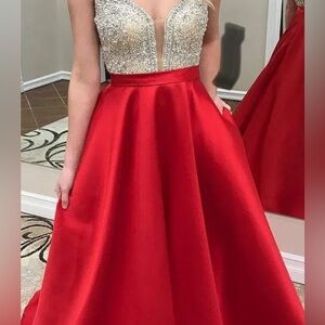 Glamorous Red and Silver Prom Dress